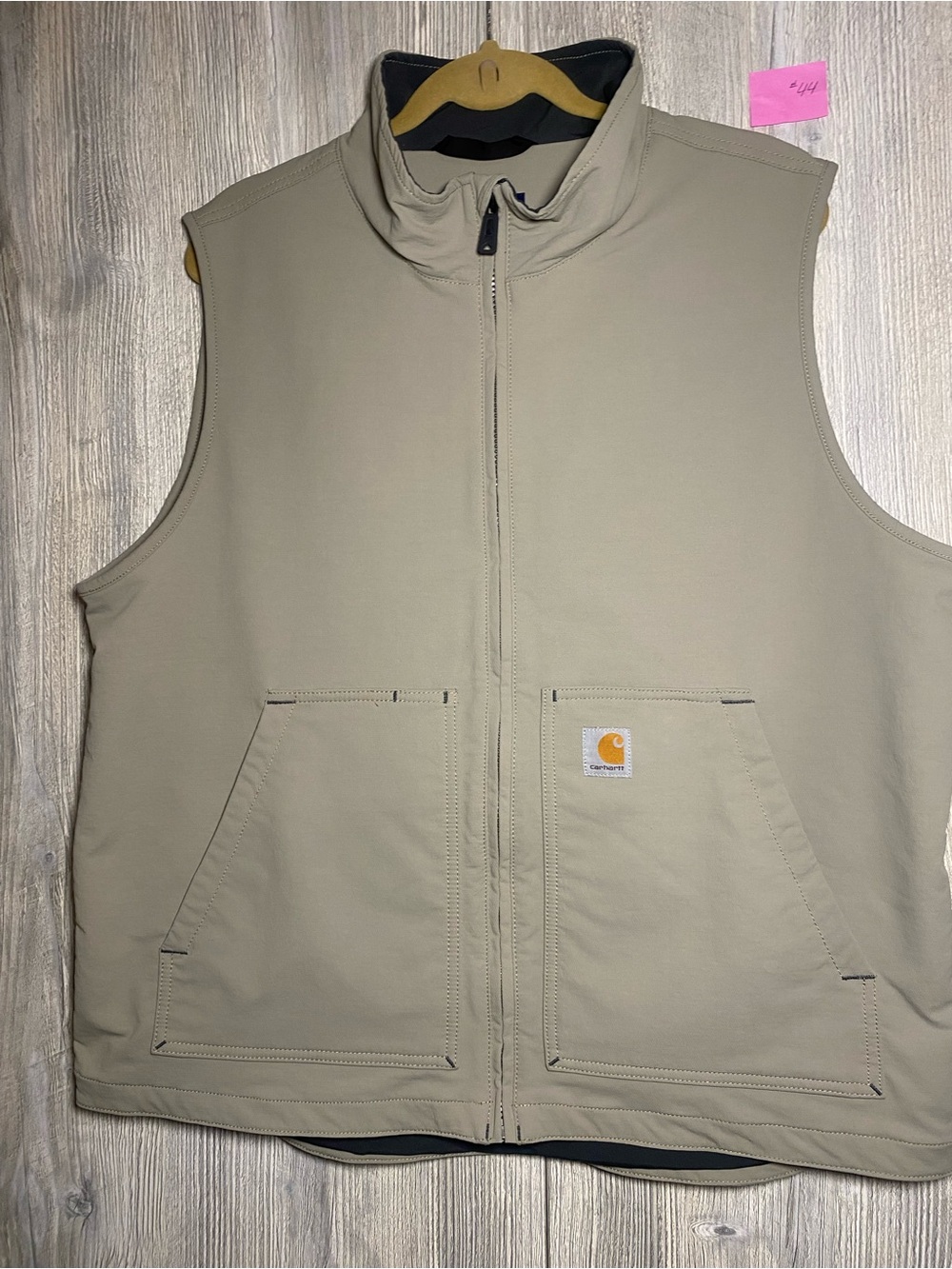 Carhartt Men's Beige Vest L Relaxed Fit Full Zip Pockets Stand-Up Size L